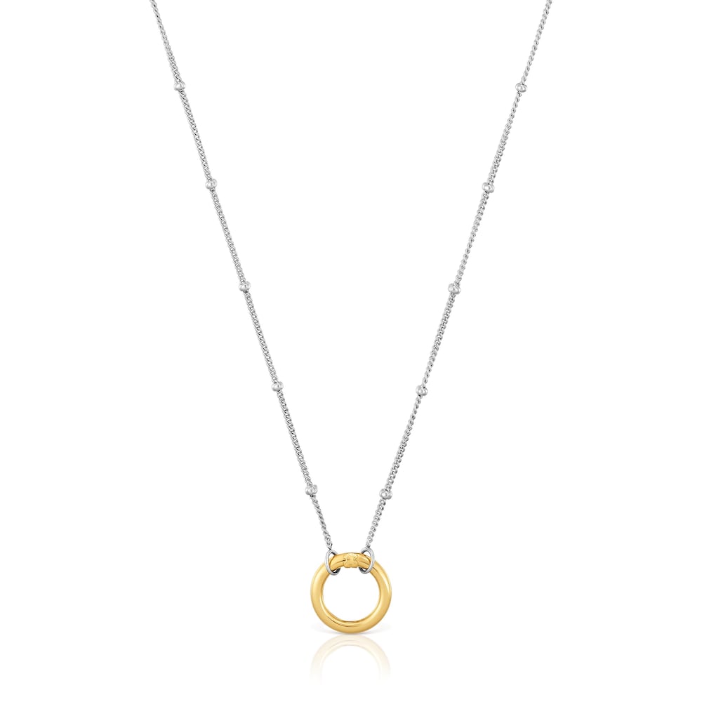 Short steel Necklace with gold ring Hold
