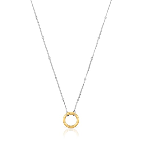 Short steel Necklace with gold ring Hold