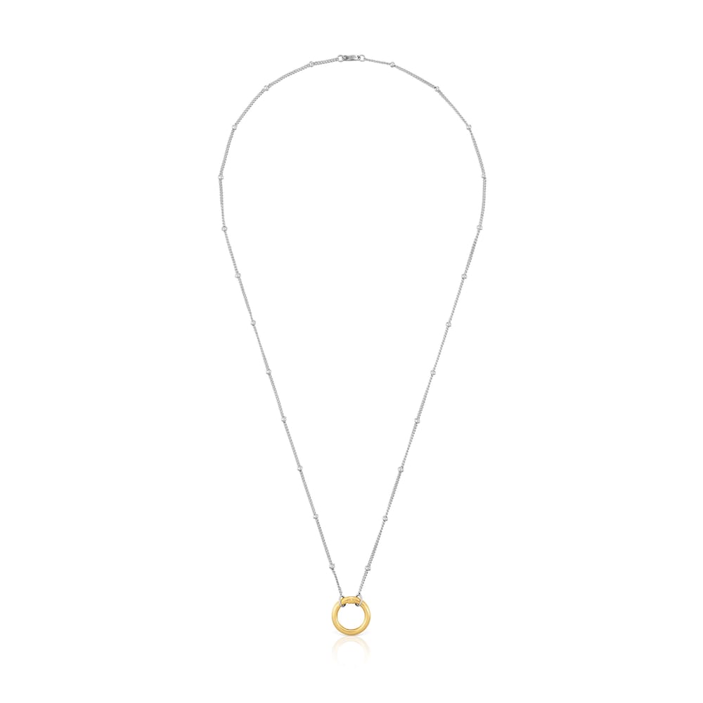 Short steel Necklace with gold ring Hold Short steel Necklace with gold ring Hold