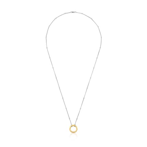 Short steel Necklace with gold ring Hold