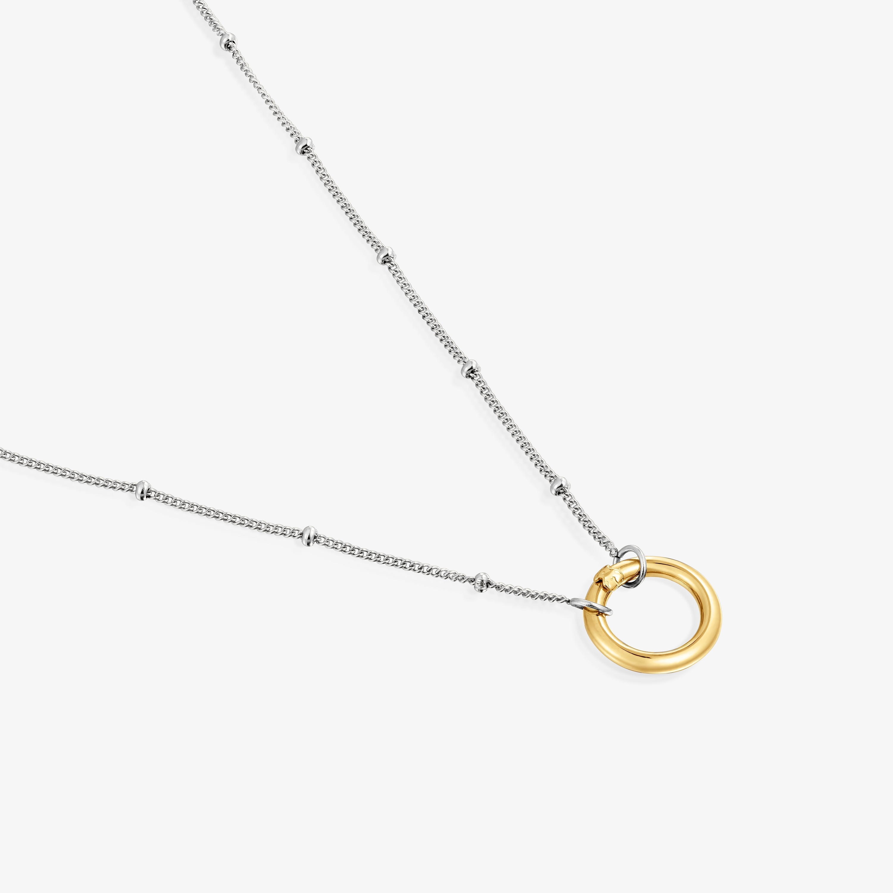 Short steel Necklace with 18K solid gold ring Hold