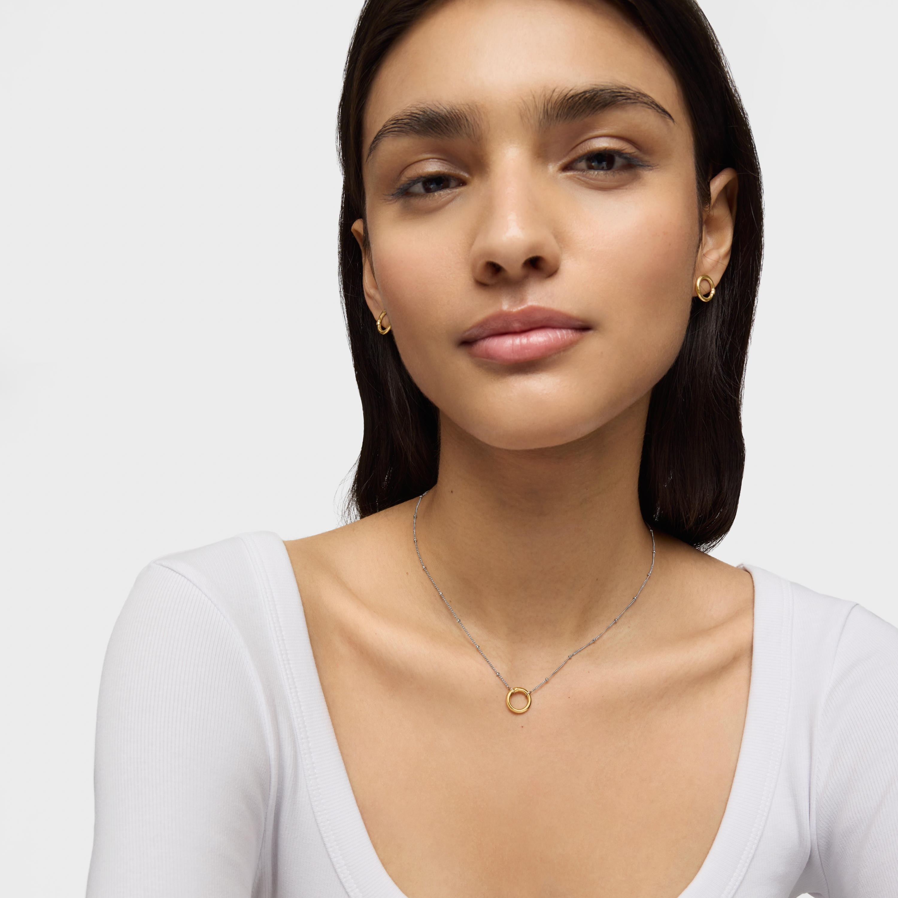 Short steel Necklace with 18K solid gold ring Hold