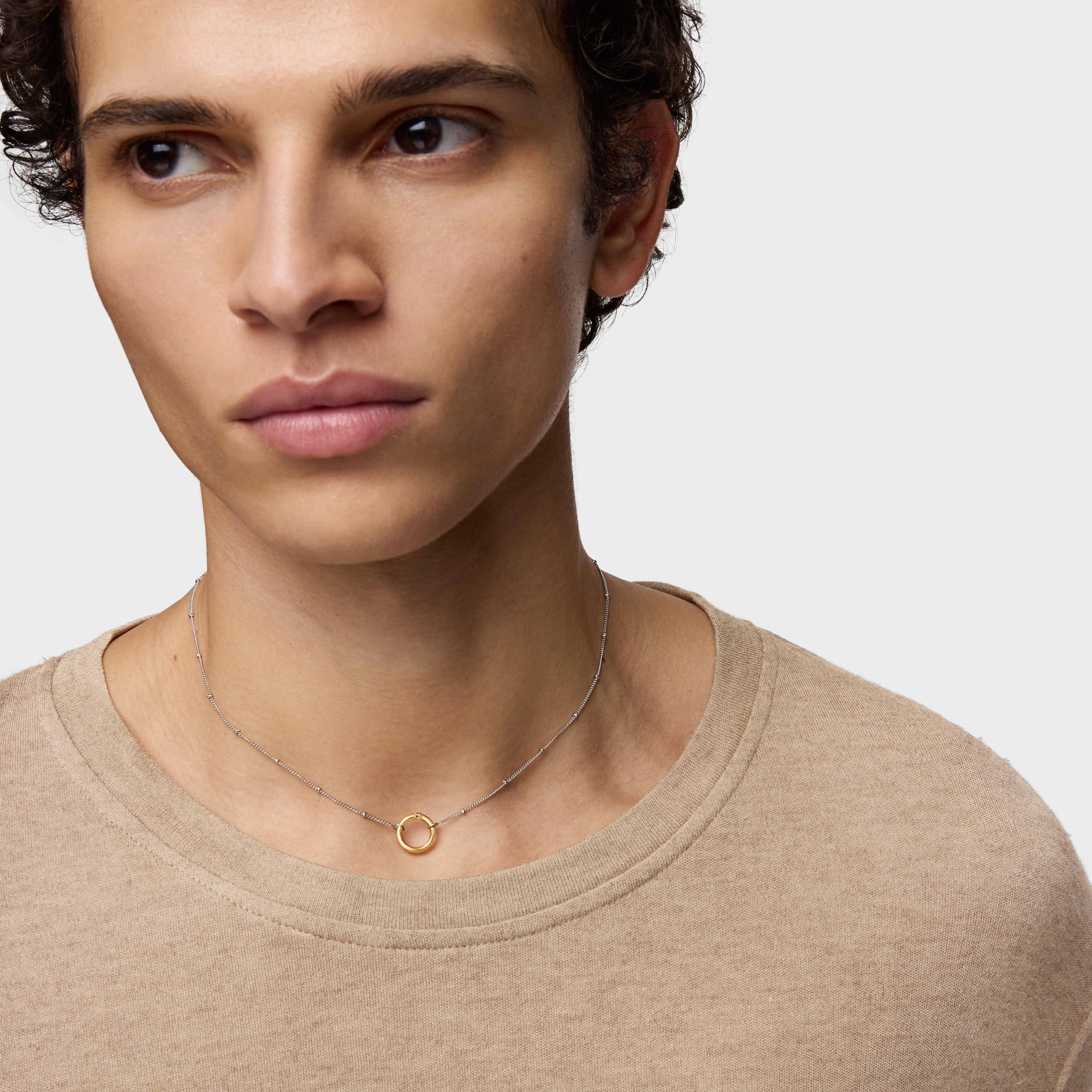 Short steel Necklace with 18K solid gold ring Hold