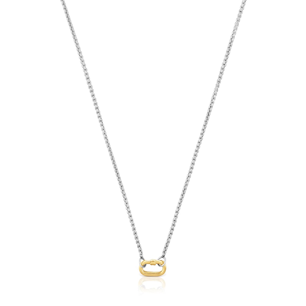 Short steel Necklace with gold ring Hold Oval image number 0