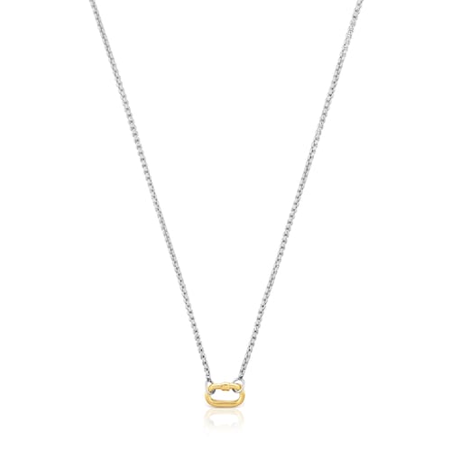 Short steel Necklace with gold ring Hold Oval