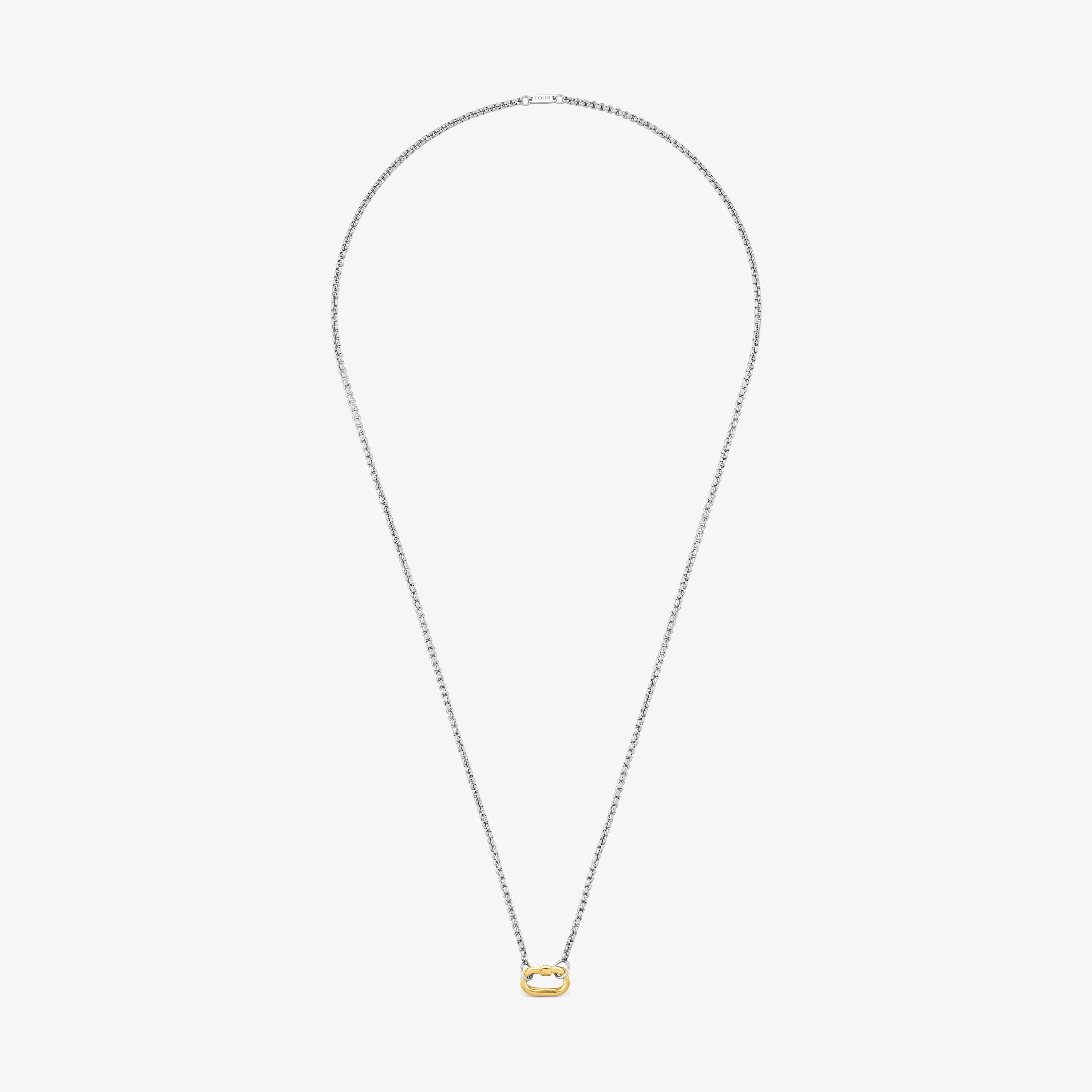 Short steel Necklace with 18K solid gold ring Hold Oval