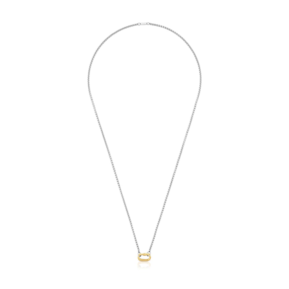 Short steel Necklace with gold ring Hold Oval image number 1