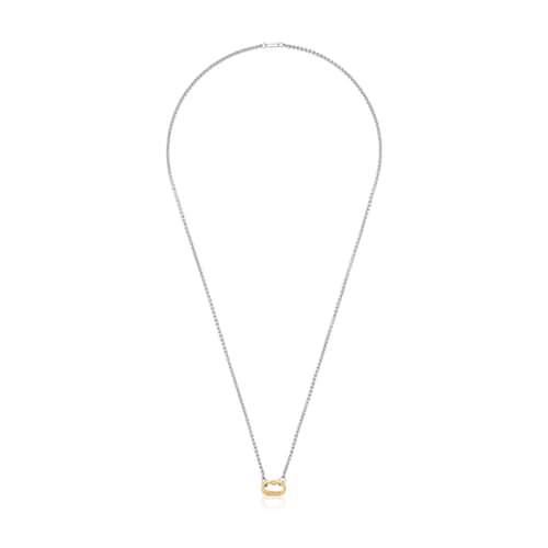 Short steel Necklace with gold ring Hold Oval