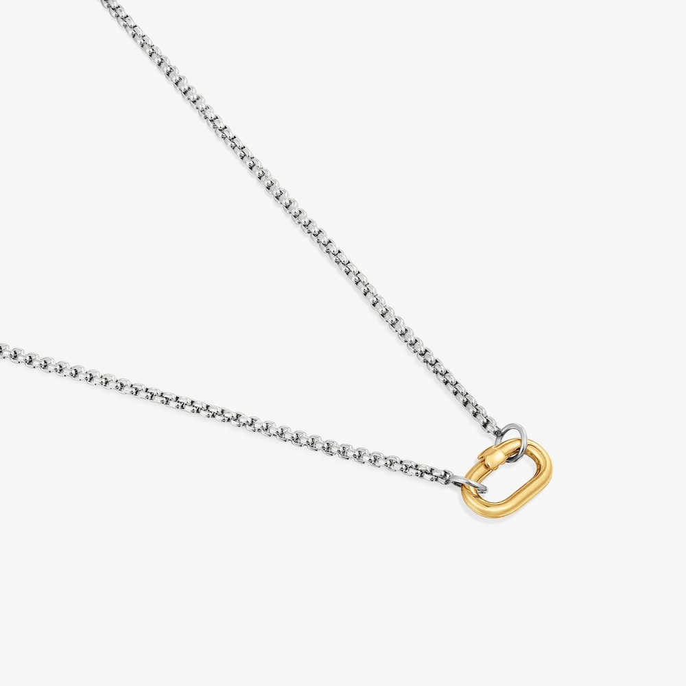 Collana corta in acciaio con anello in oro Hold Oval