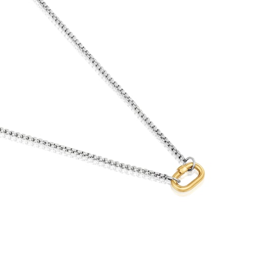 Short steel Necklace with gold ring Hold Oval