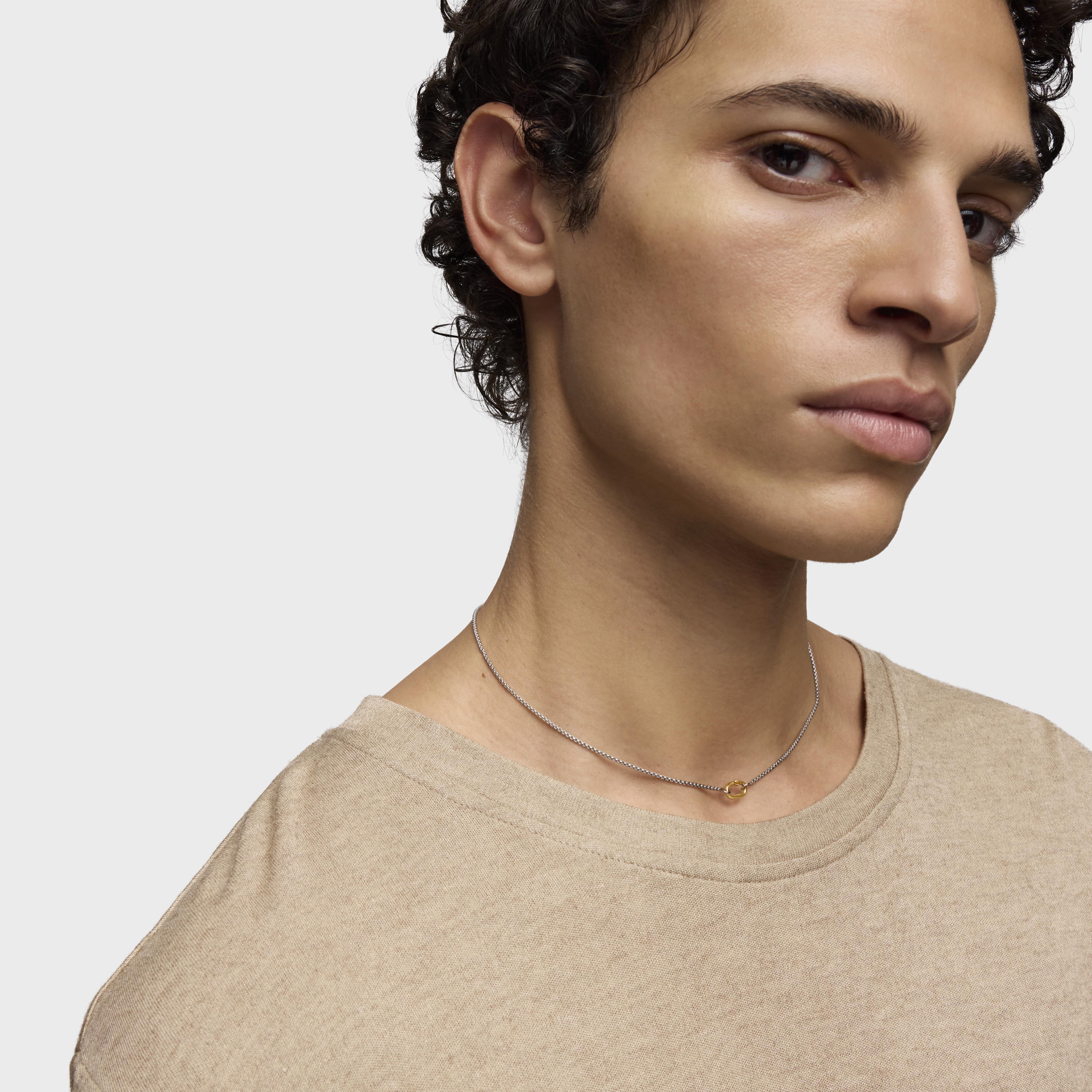 Short steel Necklace with 18K solid gold ring Hold Oval