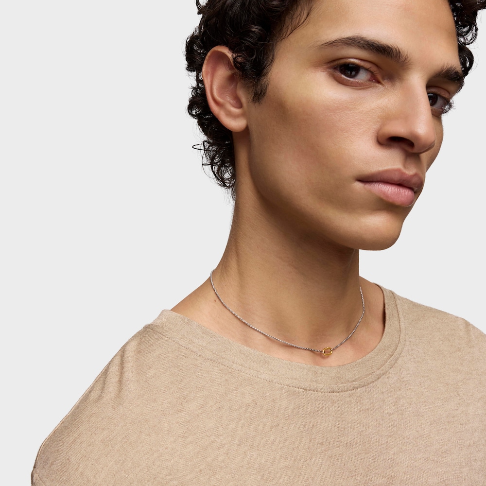 Collana corta in acciaio con anello in oro Hold Oval