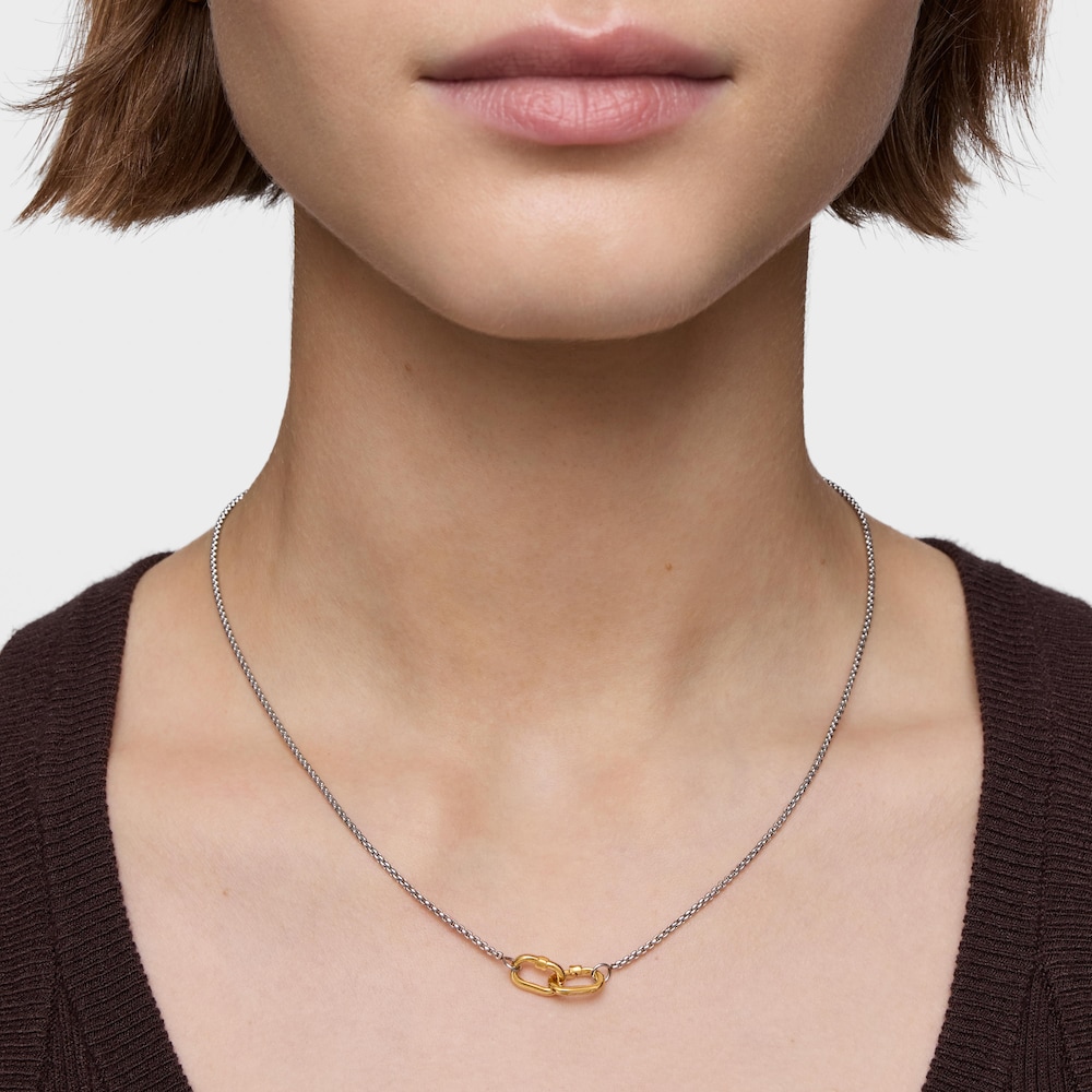 Collana corta in acciaio con anello in oro Hold Oval