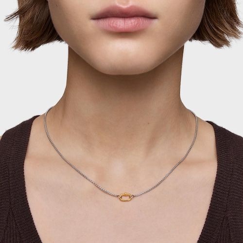 Short steel Necklace with gold ring Hold Oval