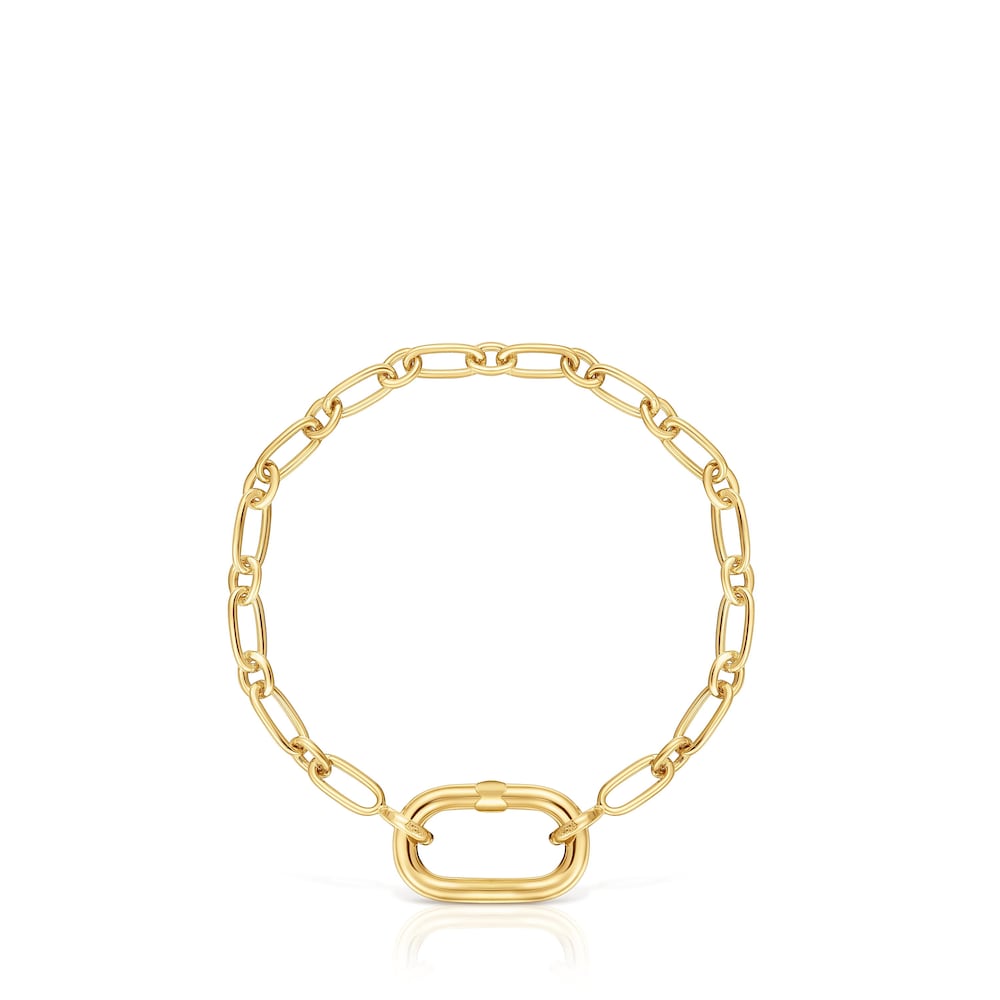 Pulsera cadena con baño de oro 18 kt sobre plata y anilla Hold Oval image number 1