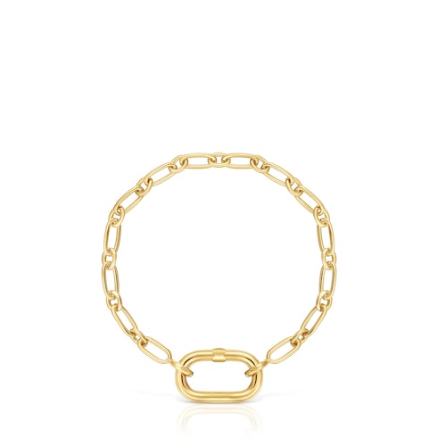 Pulsera cadena con baño de oro 18 kt sobre plata y anilla Hold Oval