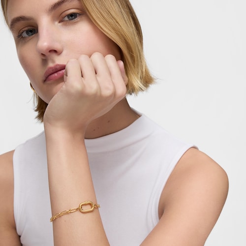Pulsera cadena con baño de oro 18 kt sobre plata y anilla Hold Oval