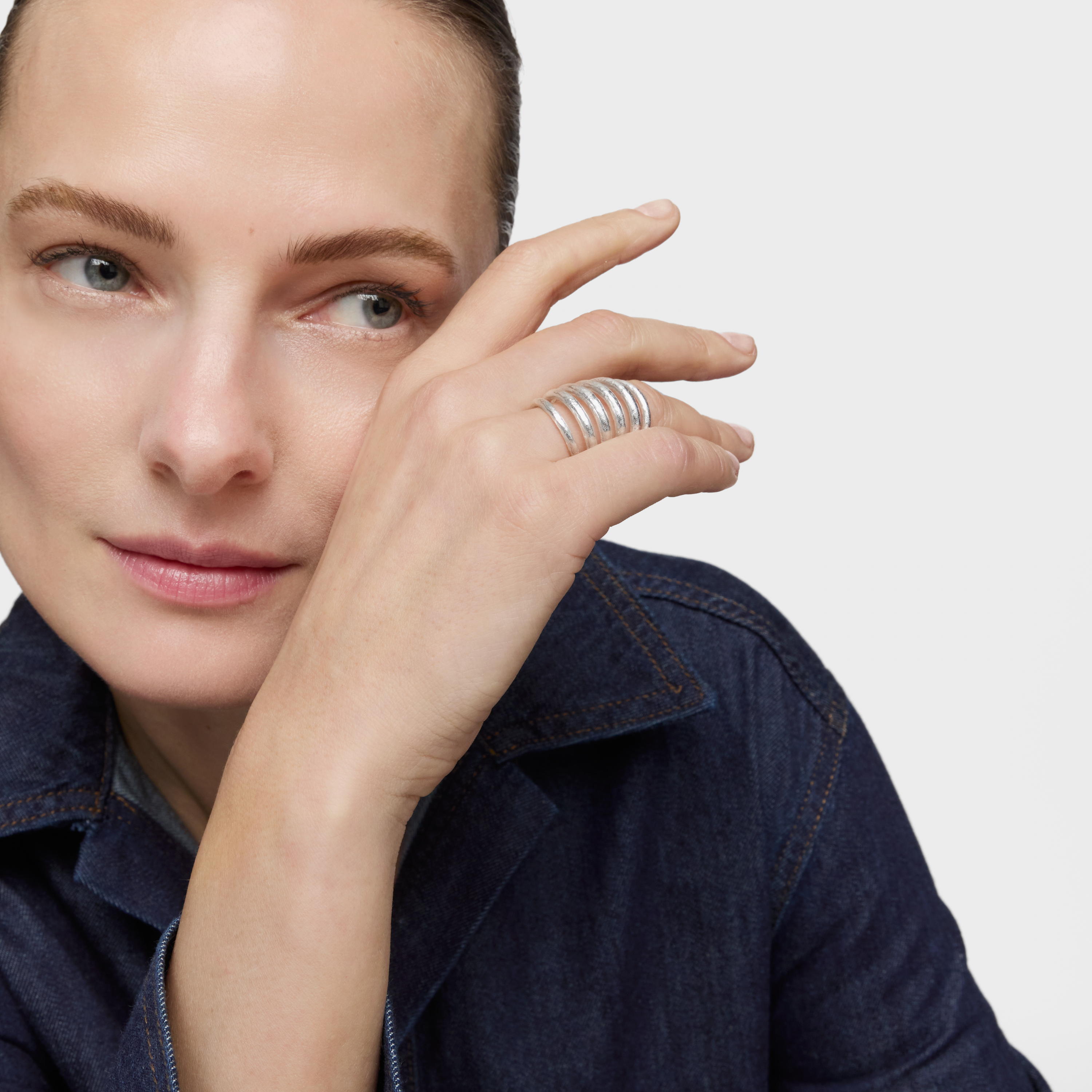 Wide silver open Ring Duna