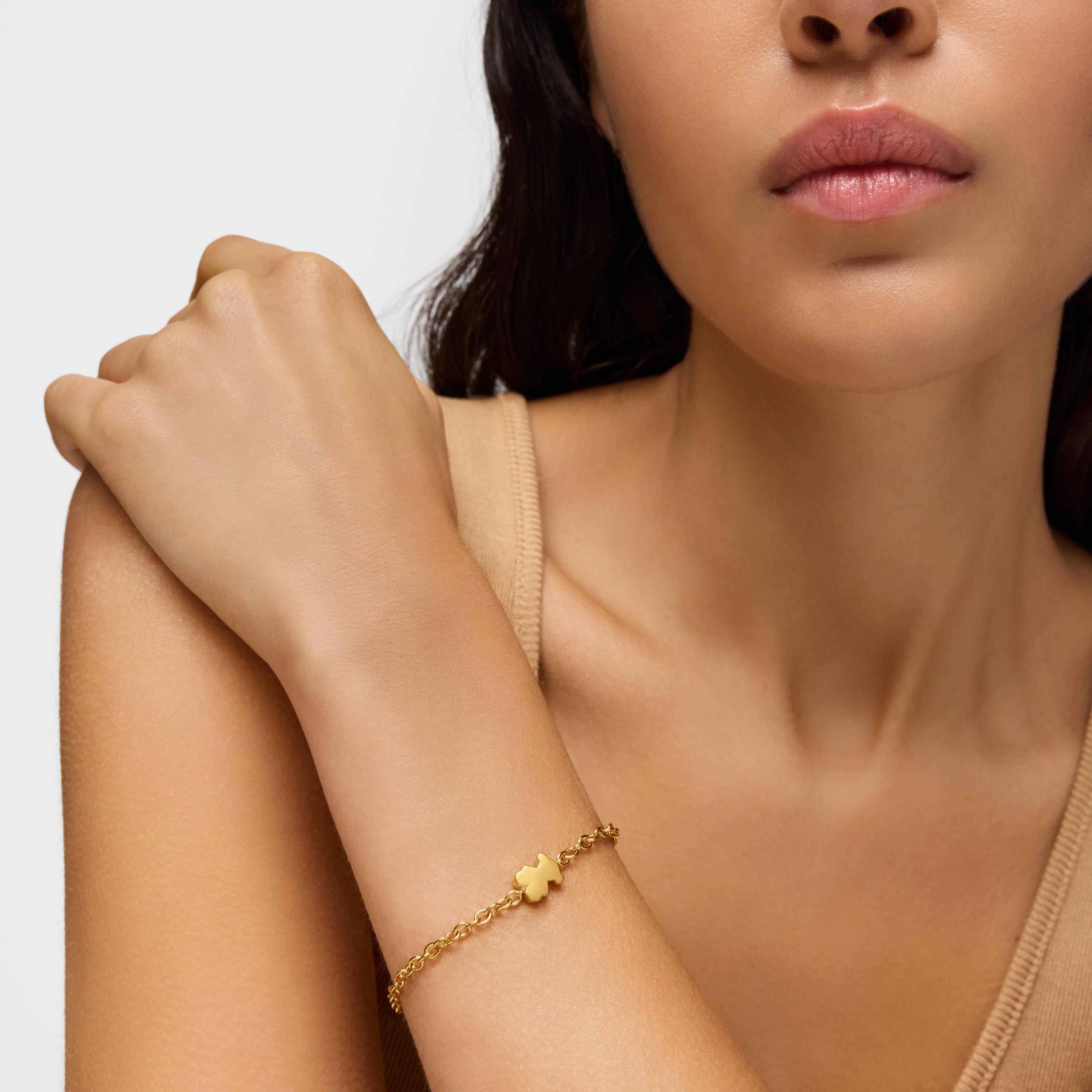 10mm 18K solid gold chain Bracelet with bear charm Sweet Dolls