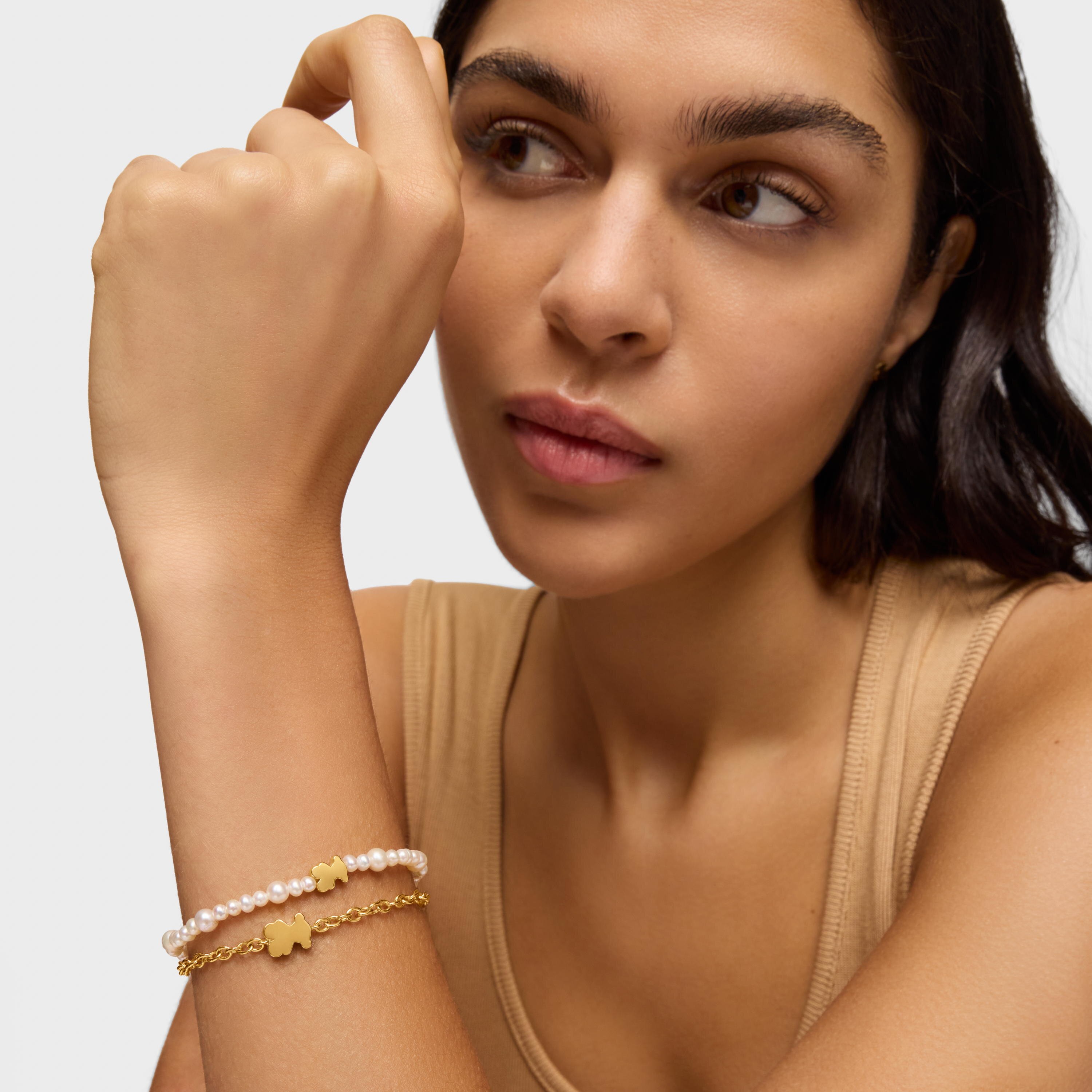 10mm 18K solid gold chain Bracelet with bear charm Sweet Dolls