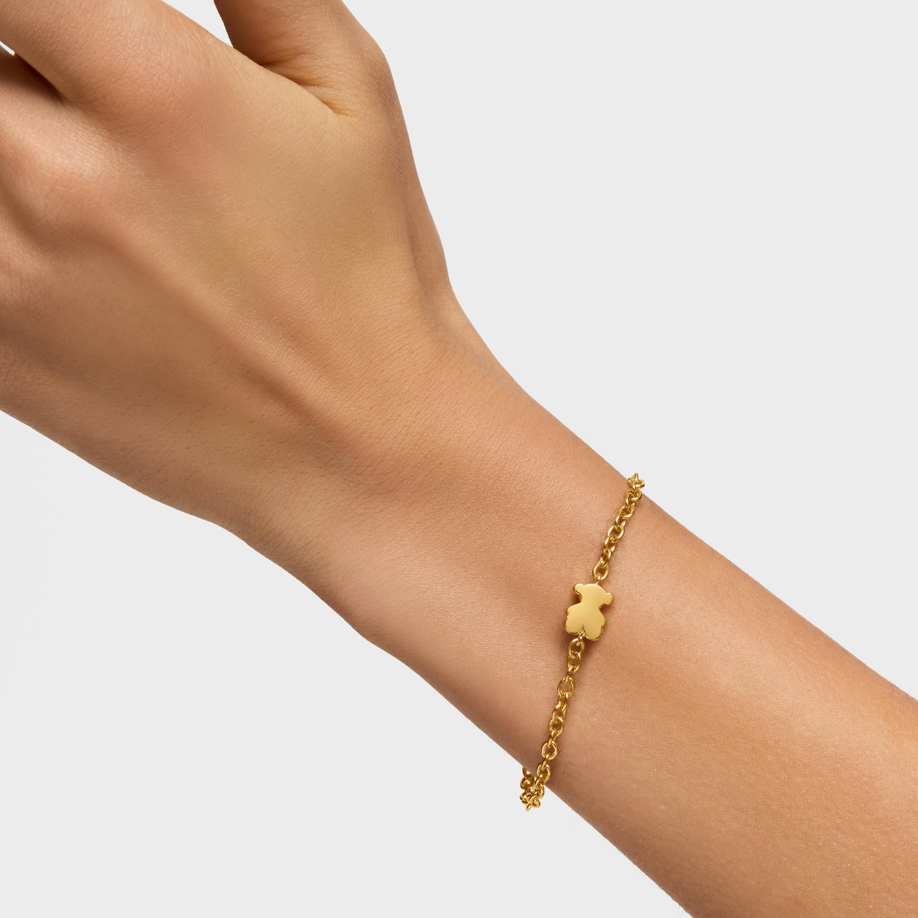 10mm 18K solid gold chain Bracelet with bear charm Sweet Dolls