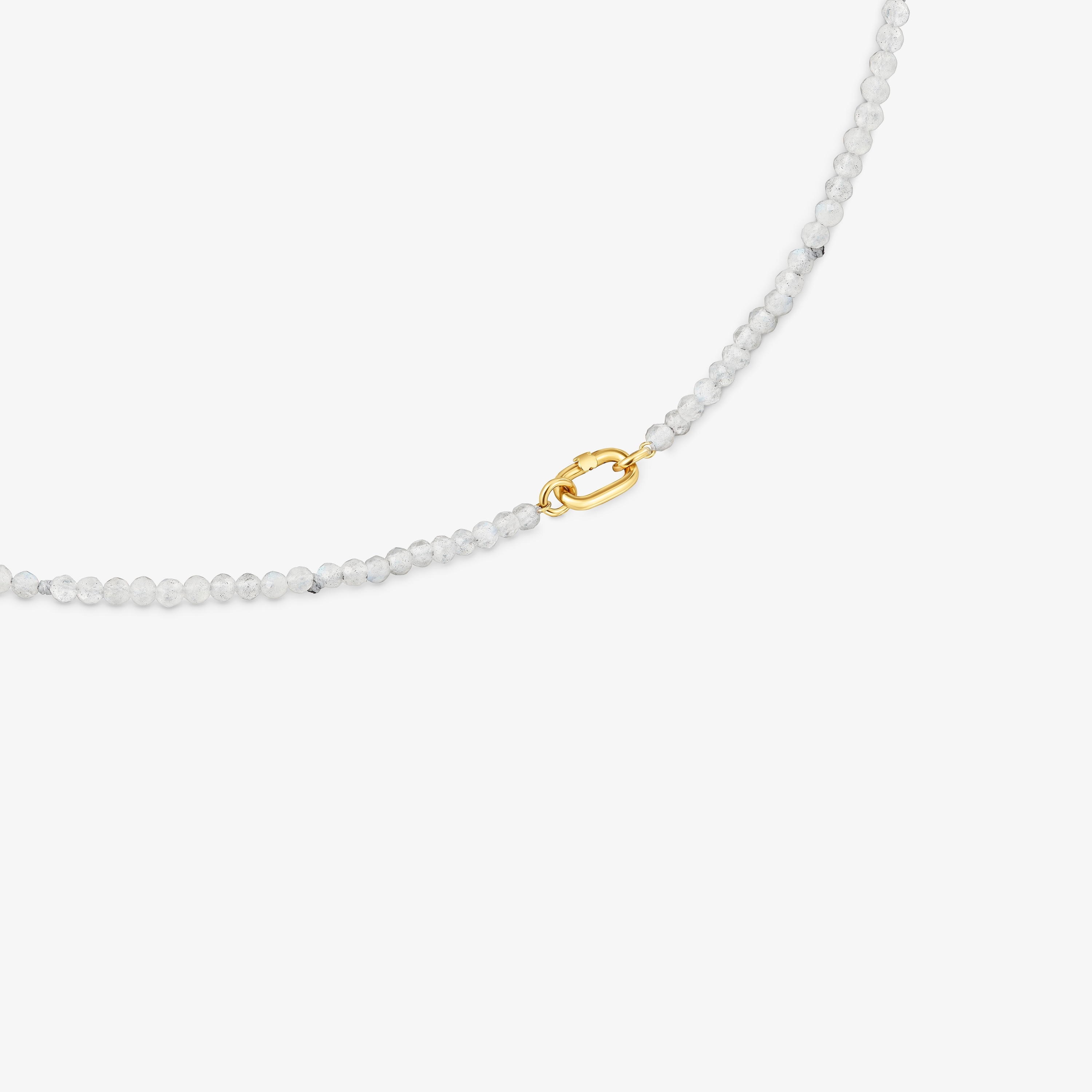 Short 18K solid gold and labradorite Necklace Hold Oval