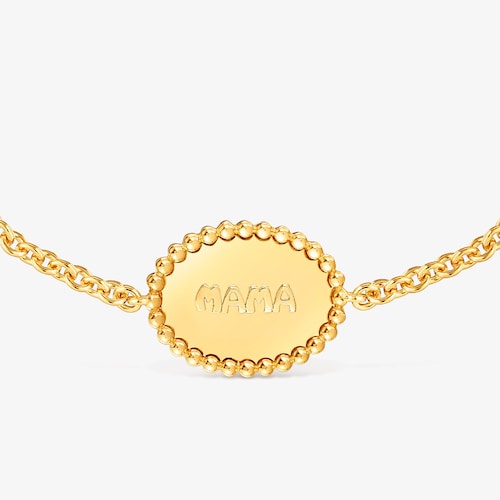 Wykonana ze srebra pokrytego 18-karatowym złotem bransoletka łańcuszkowa z plakietką TOUS Mama
