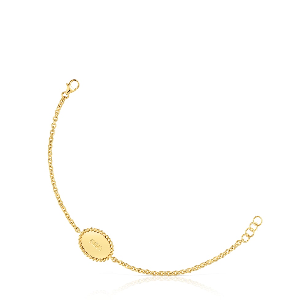 Pulsera cadena con baño de oro 18 kt sobre plata placa TOUS Mom image number 4