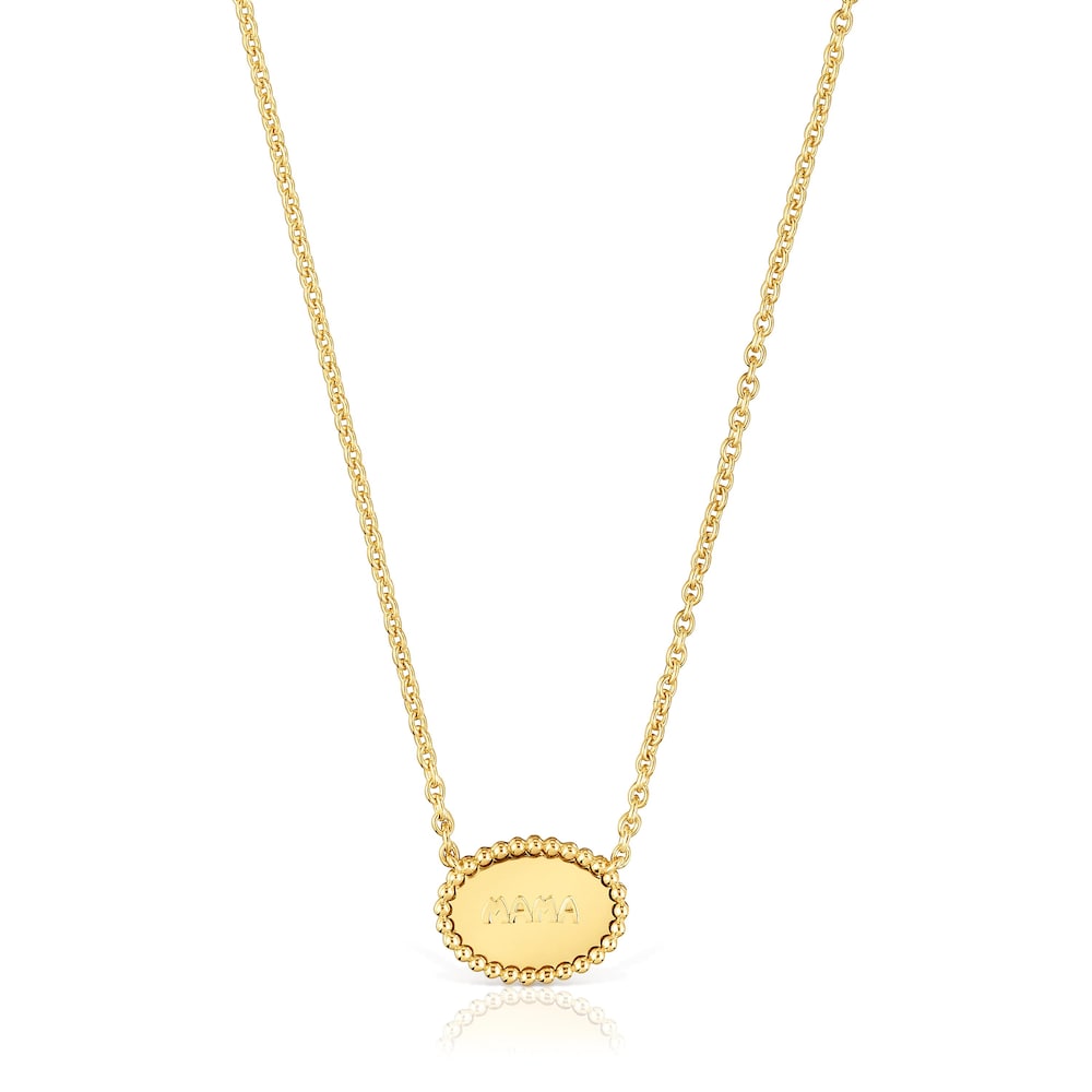 Collar corto con baño de oro 18 kt sobre plata placa TOUS Mama image number 4