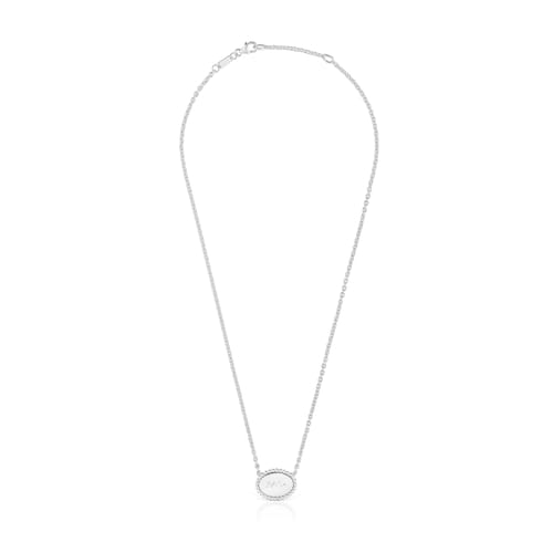 Krátký stříbrný Náhrdelník s destičkou TOUS Mama