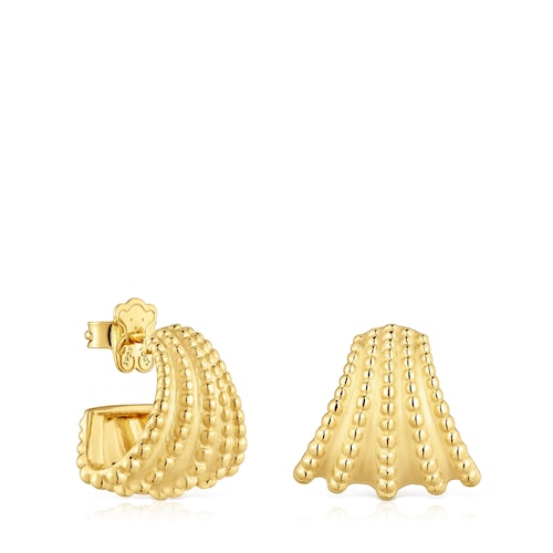 Pendientes de aro cortos con baño de oro de 18 kt sobre plata TOUS Grain