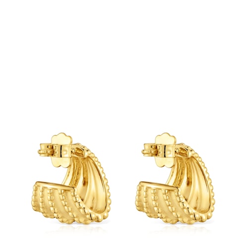Pendientes de aro cortos con baño de oro de 18 kt sobre plata TOUS Grain