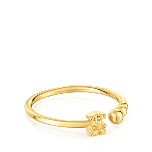 Anillo abierto pequeño con baño de oro de 18 kt sobre plata con motivos TOUS Grain