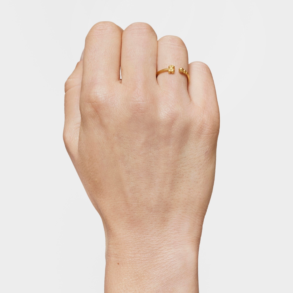 Anillo abierto peque&ntilde;o con ba&ntilde;o de oro de 18&nbsp;kt sobre plata con motivos TOUS Grain
