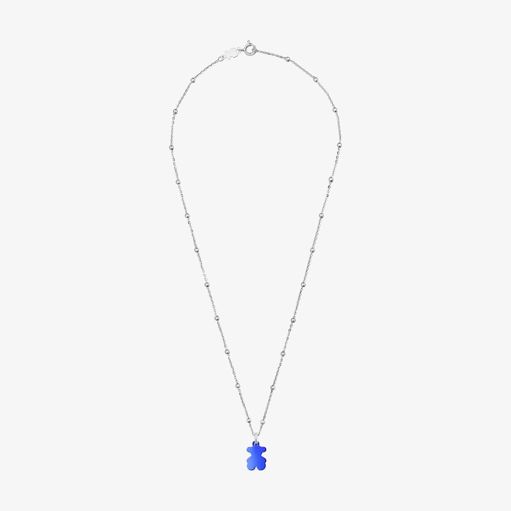 Pack gargantilla de plata y colgante oso de acero en color azul 12 mm Sweet Dolls