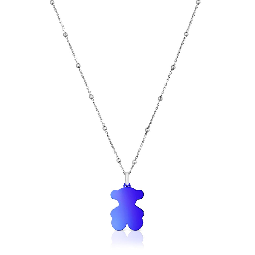 Pack gargantilla de plata y colgante oso de acero en color azul 22 mm Sweet Dolls image number 0