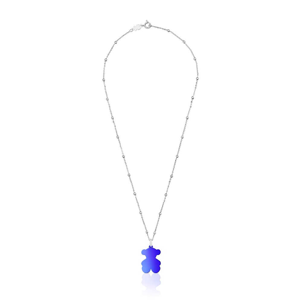 Pack gargantilla de plata y colgante oso de acero en color azul 22 mm Sweet Dolls image number 1