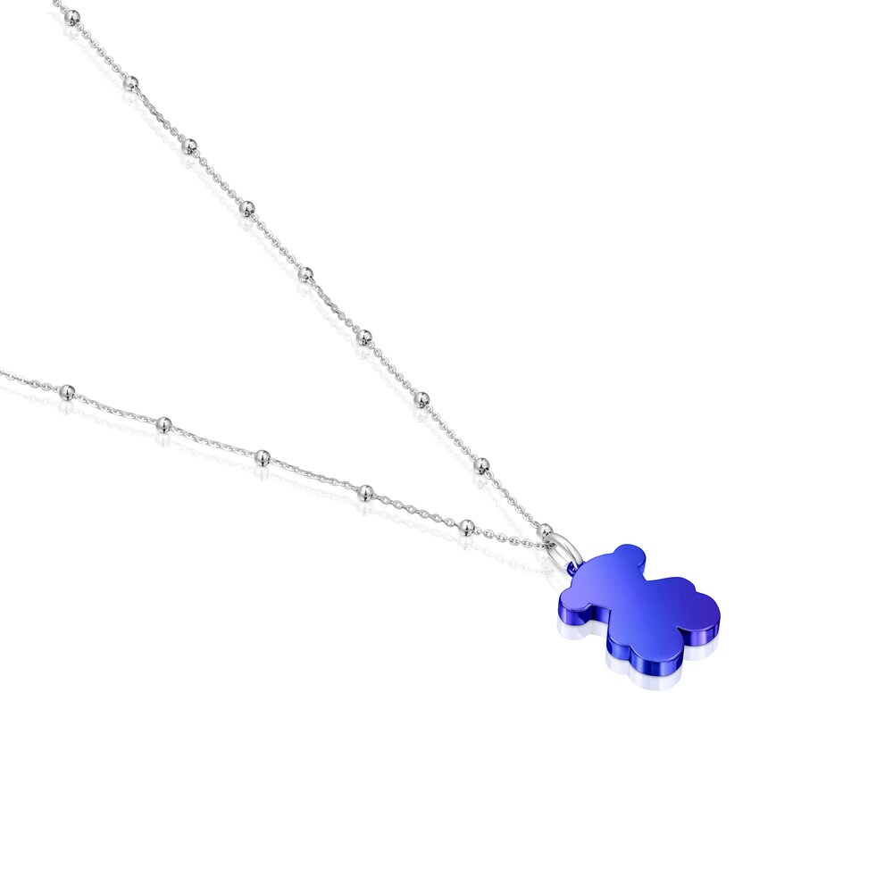 Pack gargantilla de plata y colgante oso de acero en color azul 22 mm Sweet Dolls image number 2