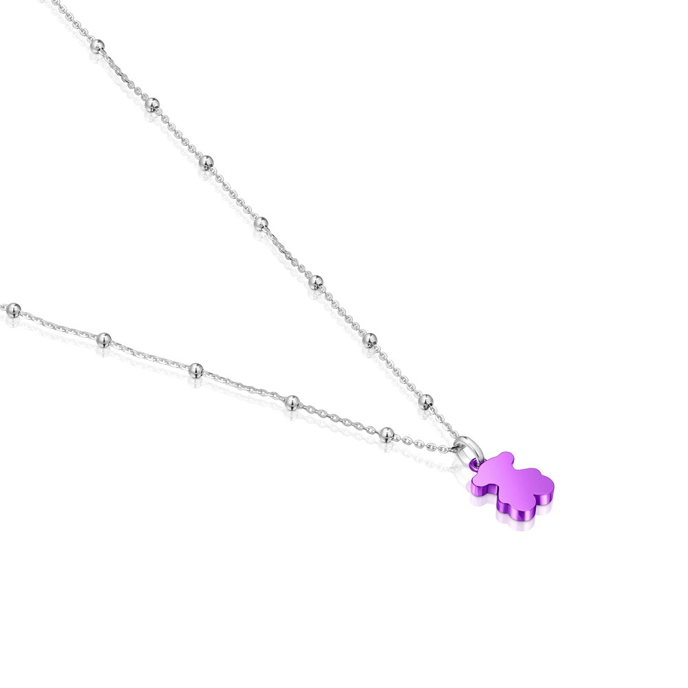 Pack gargantilla de plata y colgante oso de acero en color lila 12 mm Sweet Dolls image number 2
