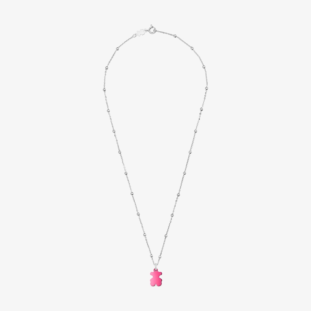 Pack gargantilla de plata y colgante oso de acero en color rosa 12 mm Sweet Dolls