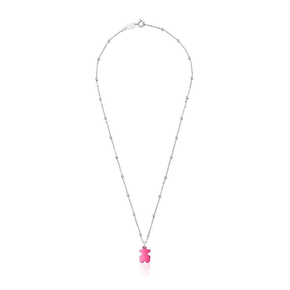Pack gargantilla de plata y colgante oso de acero en color rosa 12 mm Sweet Dolls image number 1