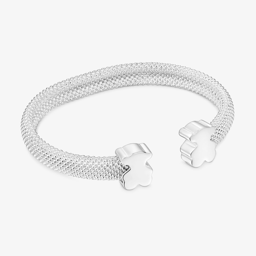 Silver Bangle 12 mm bear motifs Icon Mesh