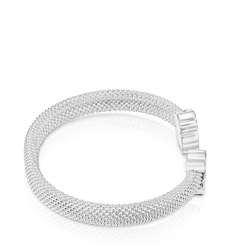 Silver Bangle 12 mm bear motifs Icon Mesh