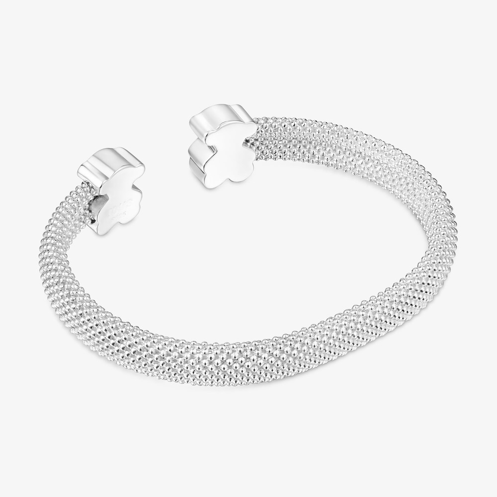 Silver Bangle 12 mm bear motifs Icon Mesh