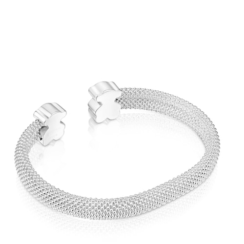 Silver Bangle 12 mm bear motifs Icon Mesh