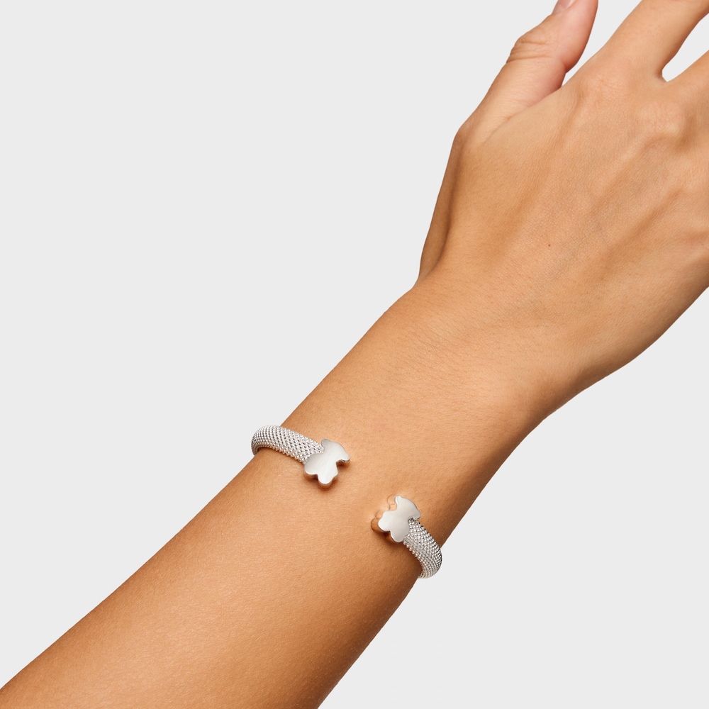 Silver Bangle 12 mm bear motifs Icon Mesh