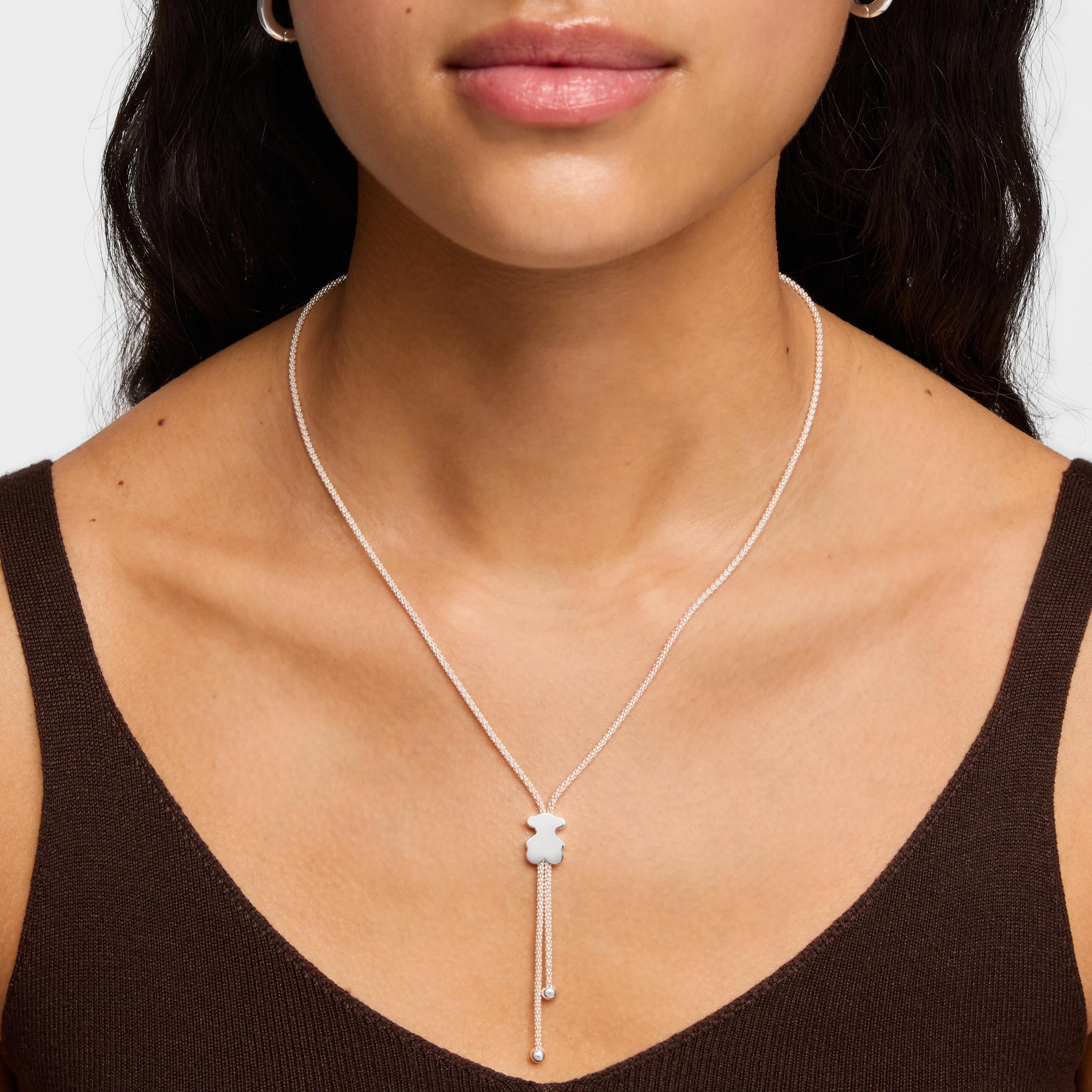 Short silver Necklace 12 mm bear motif Icon Mesh