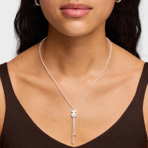 Short silver Necklace 12 mm bear motif Icon Mesh