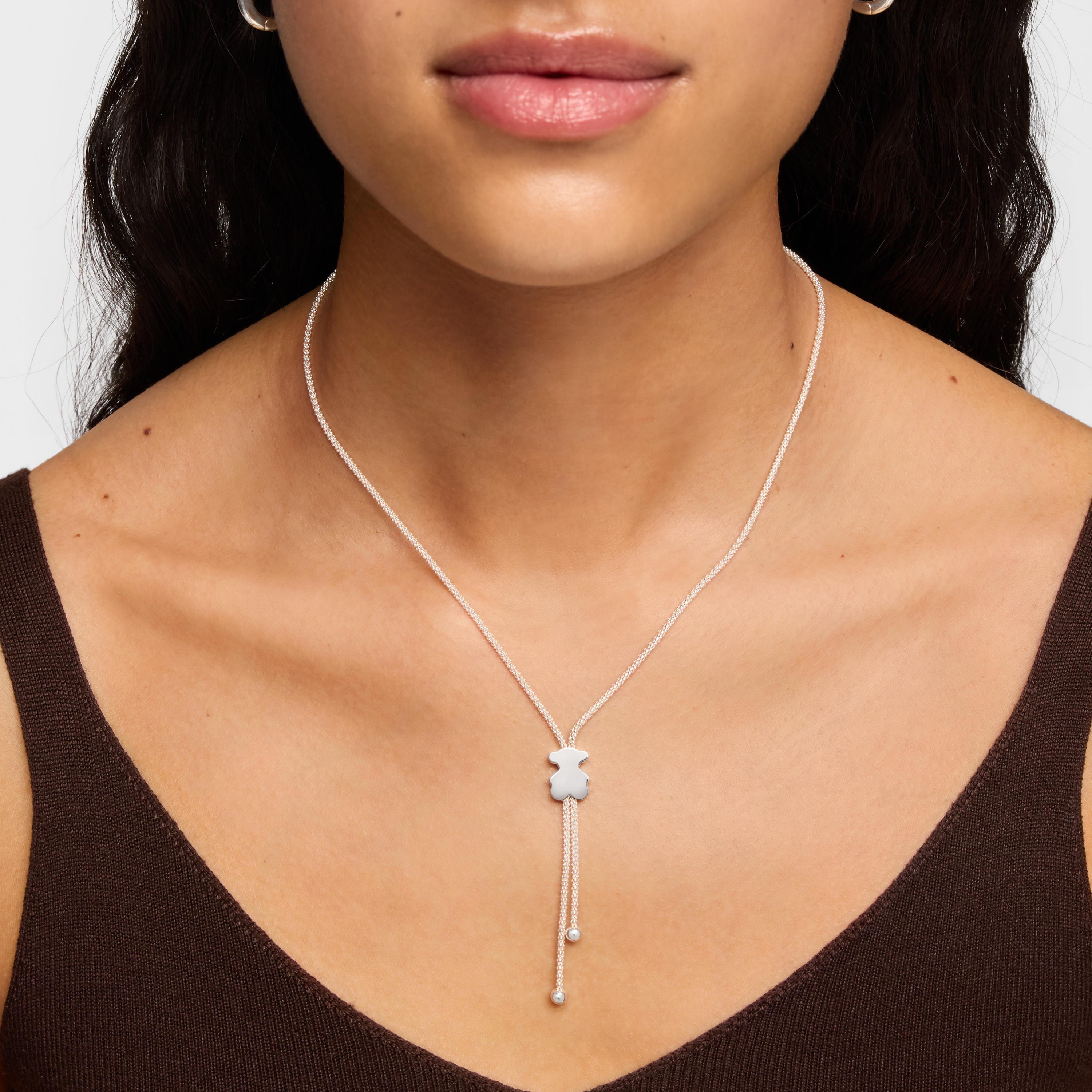 Short silver Necklace 12 mm bear motif Icon Mesh