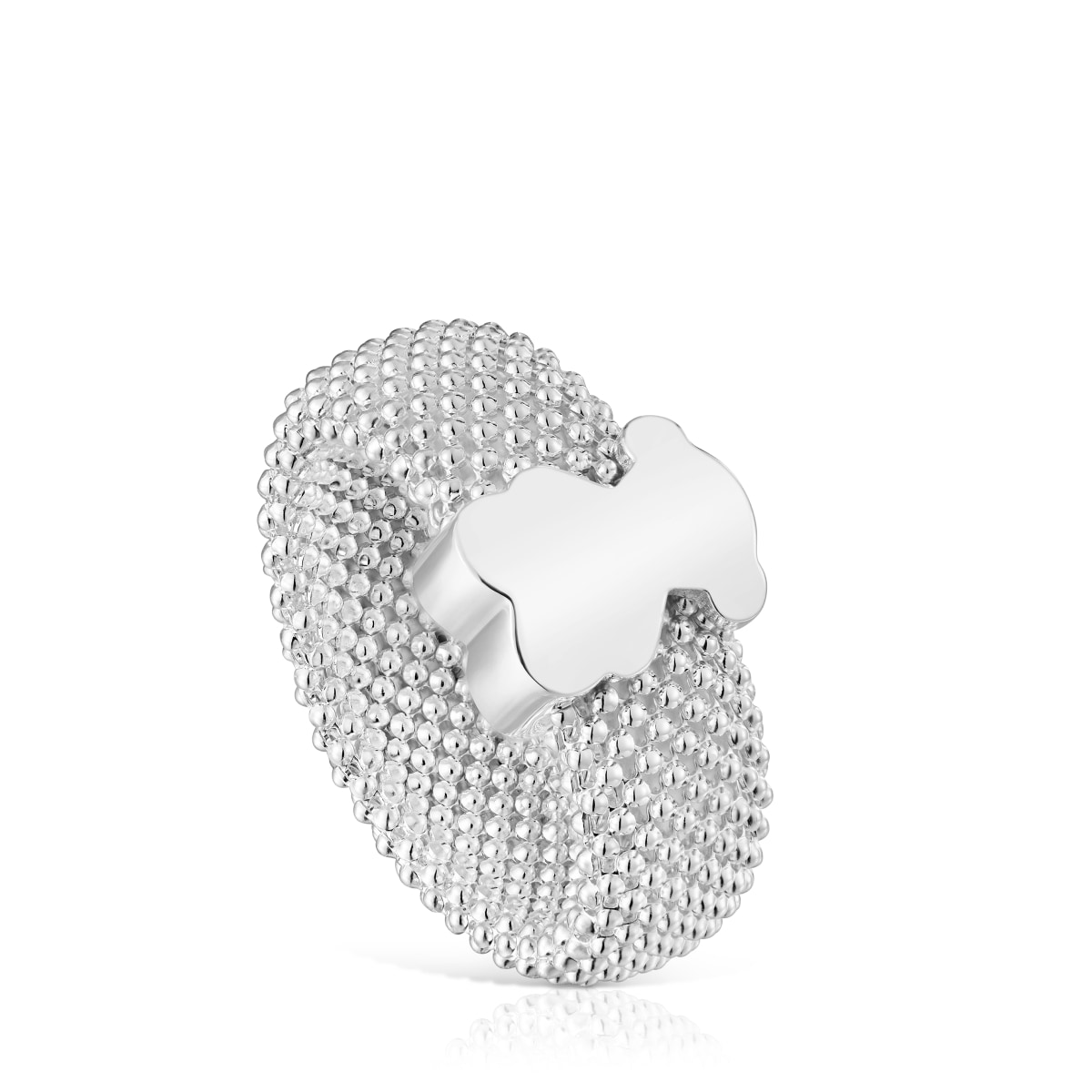 Silver Ring 10 mm bear motif Icon Mesh